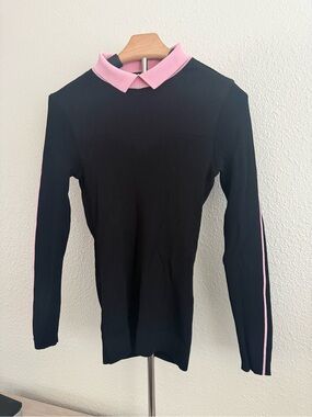 BenJefe Black Knit Top with Pink Contrast Collar